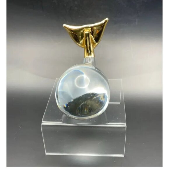 Unknown Other - Art Glass Whale Figurine Paperweight Clear With Gold Trim Overlay 2.5 in Tall